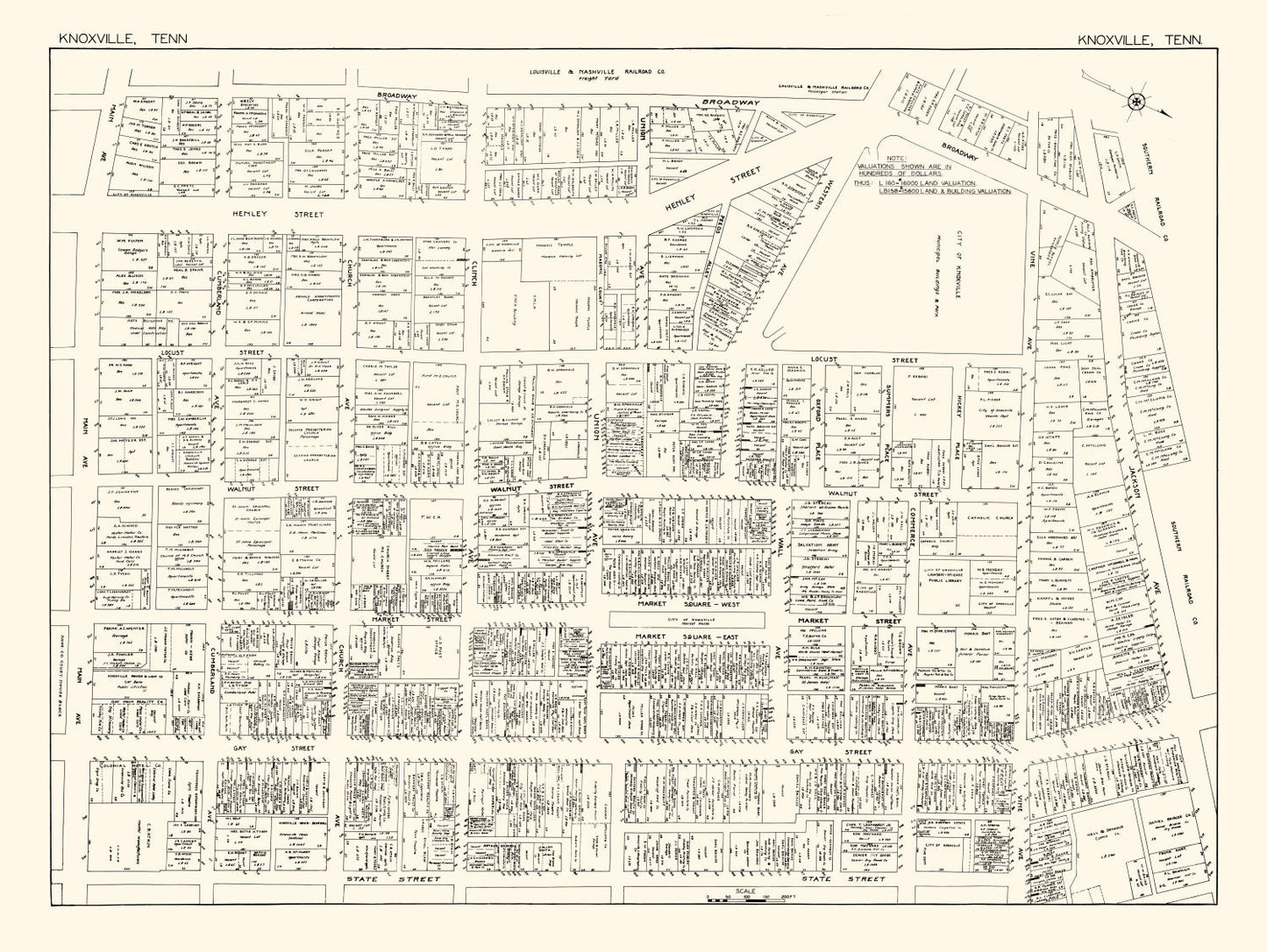 Vintage Map of Knoxville Business Section, Tennessee, 1929