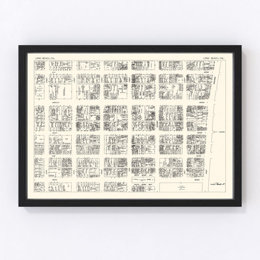 vintage map of Long Beach business section, California, 1929