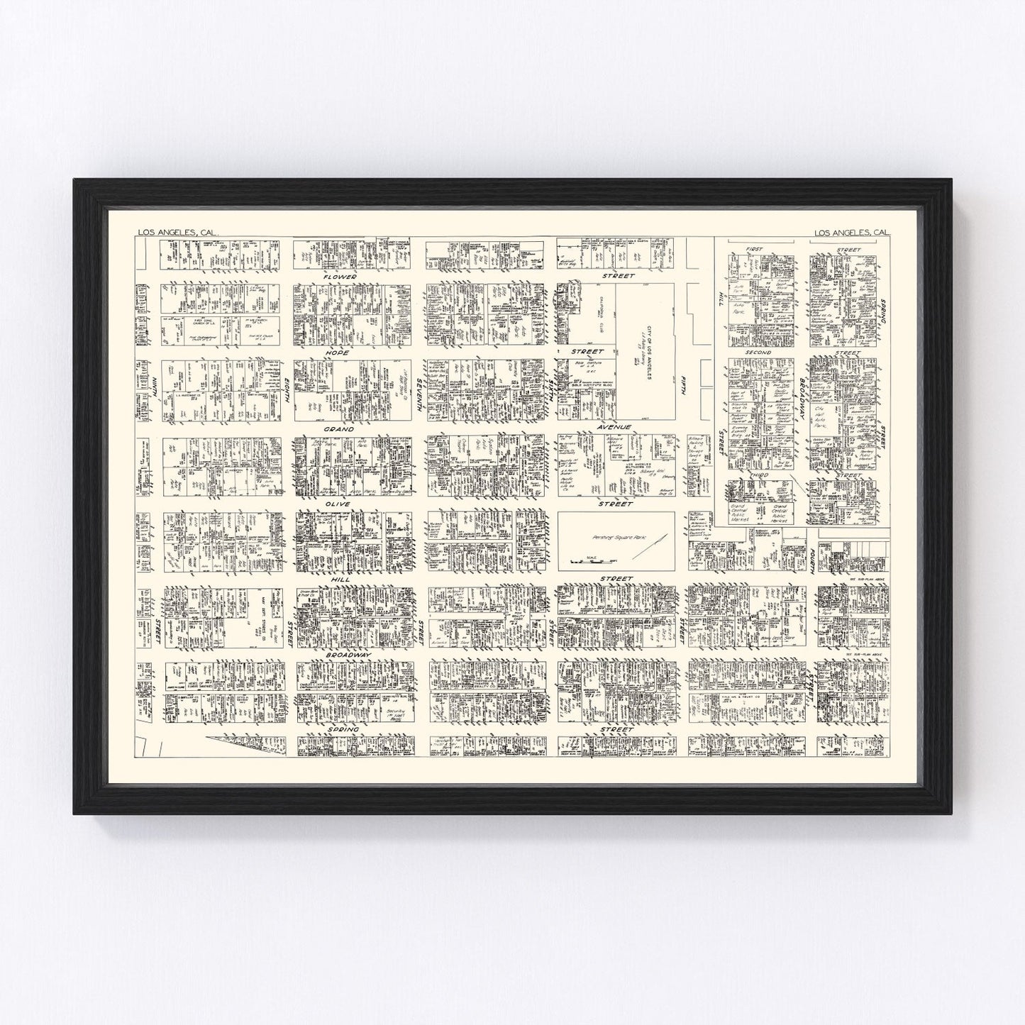 vintage map of Los Angeles business section, California, 1929