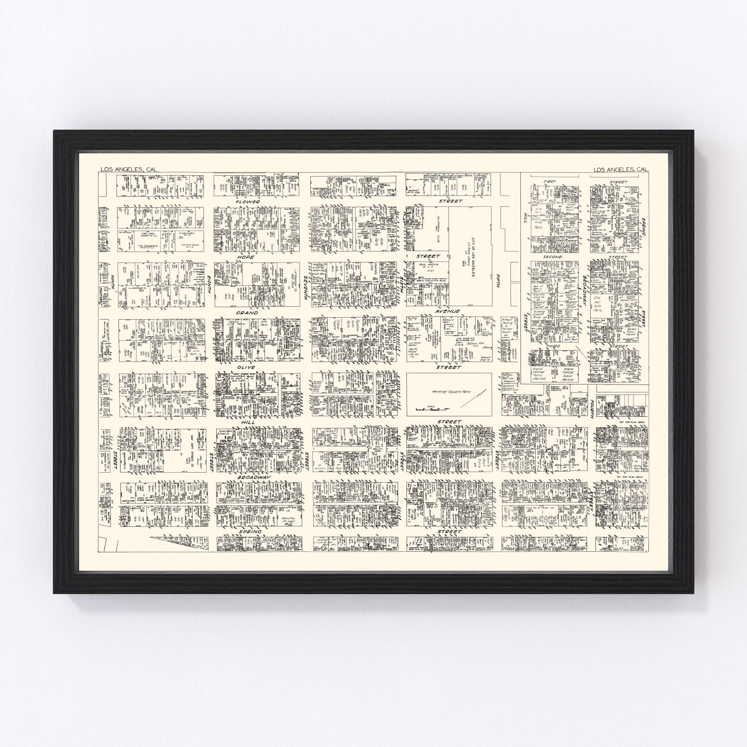 vintage map of Los Angeles business section, California, 1929