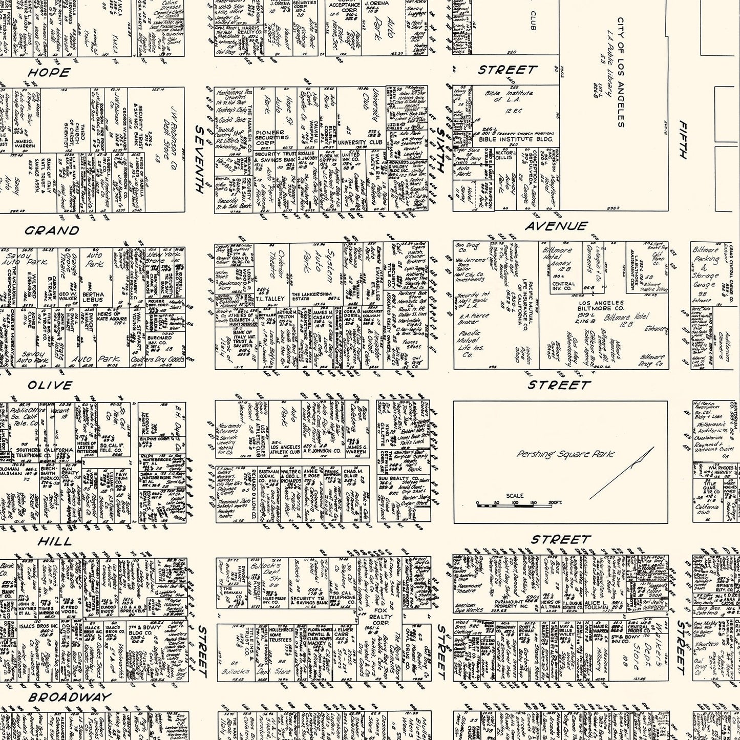 Vintage Map of Los Angeles Business Section, CA 1929