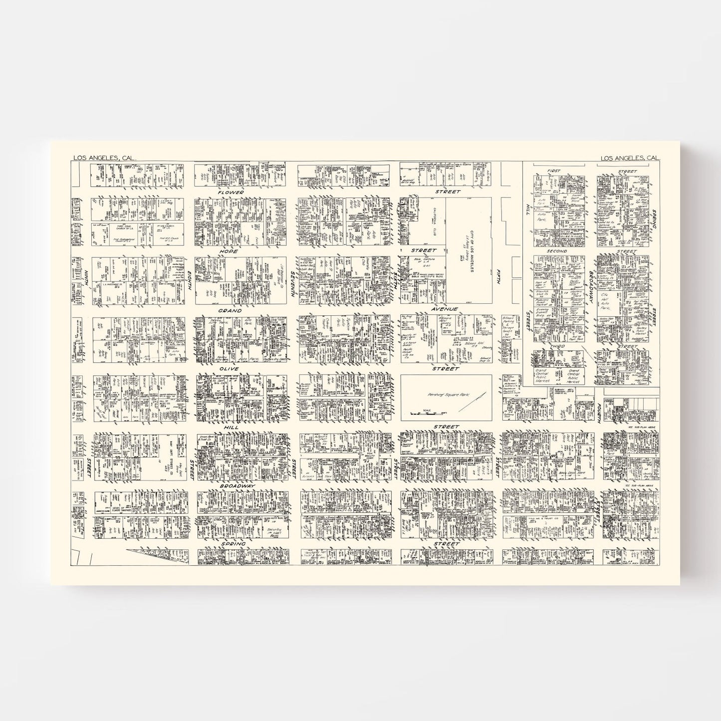 Vintage Map of Los Angeles Business Section, CA 1929