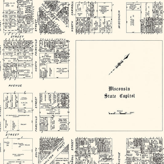 Vintage Map of Madison, Wisconsin Business Section, 1929
