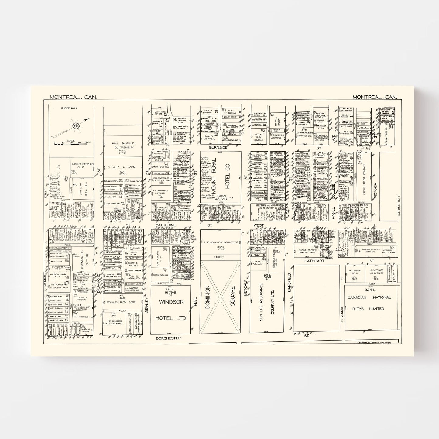 Vintage Map of Montreal, Canada, 1929