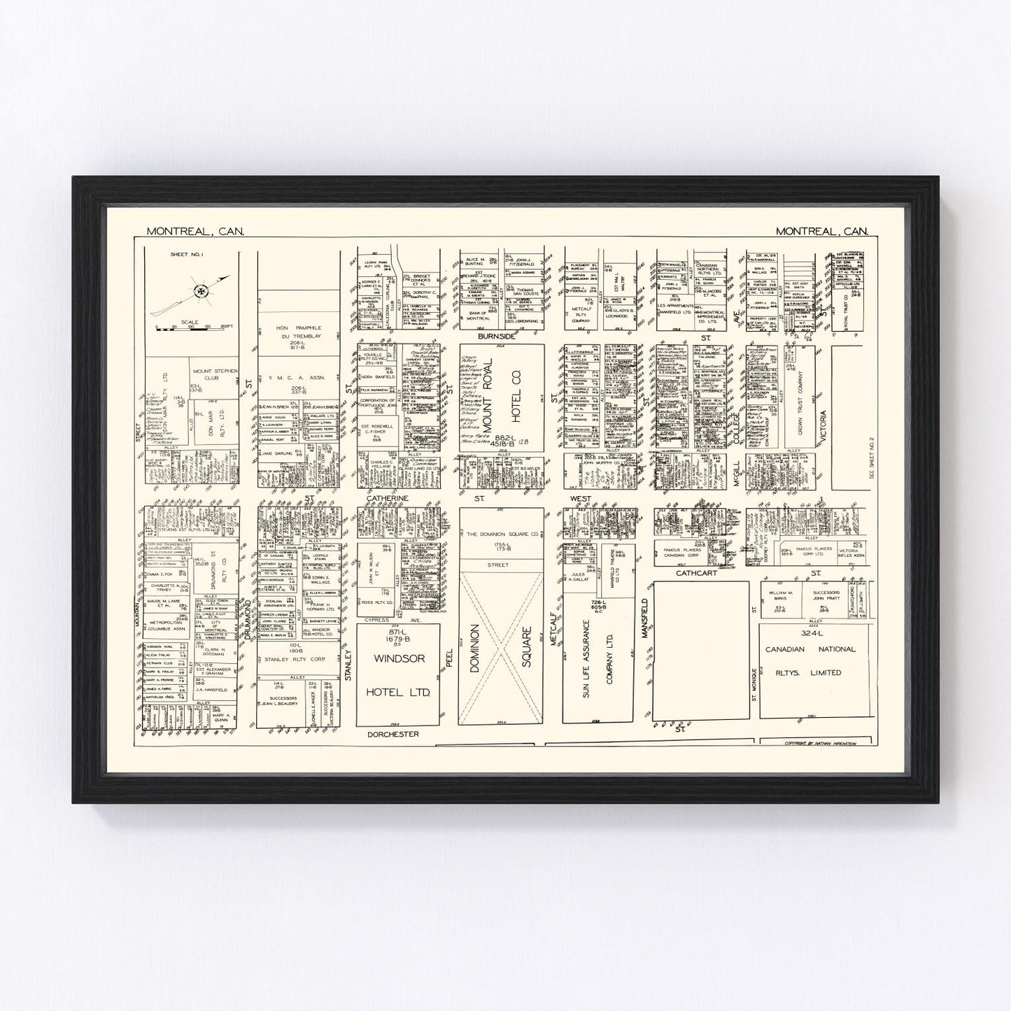 Vintage map of Montreal, Canada, 1929