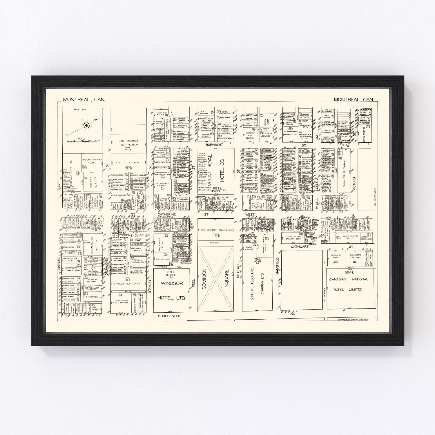 Vintage map of Montreal, Canada, 1929