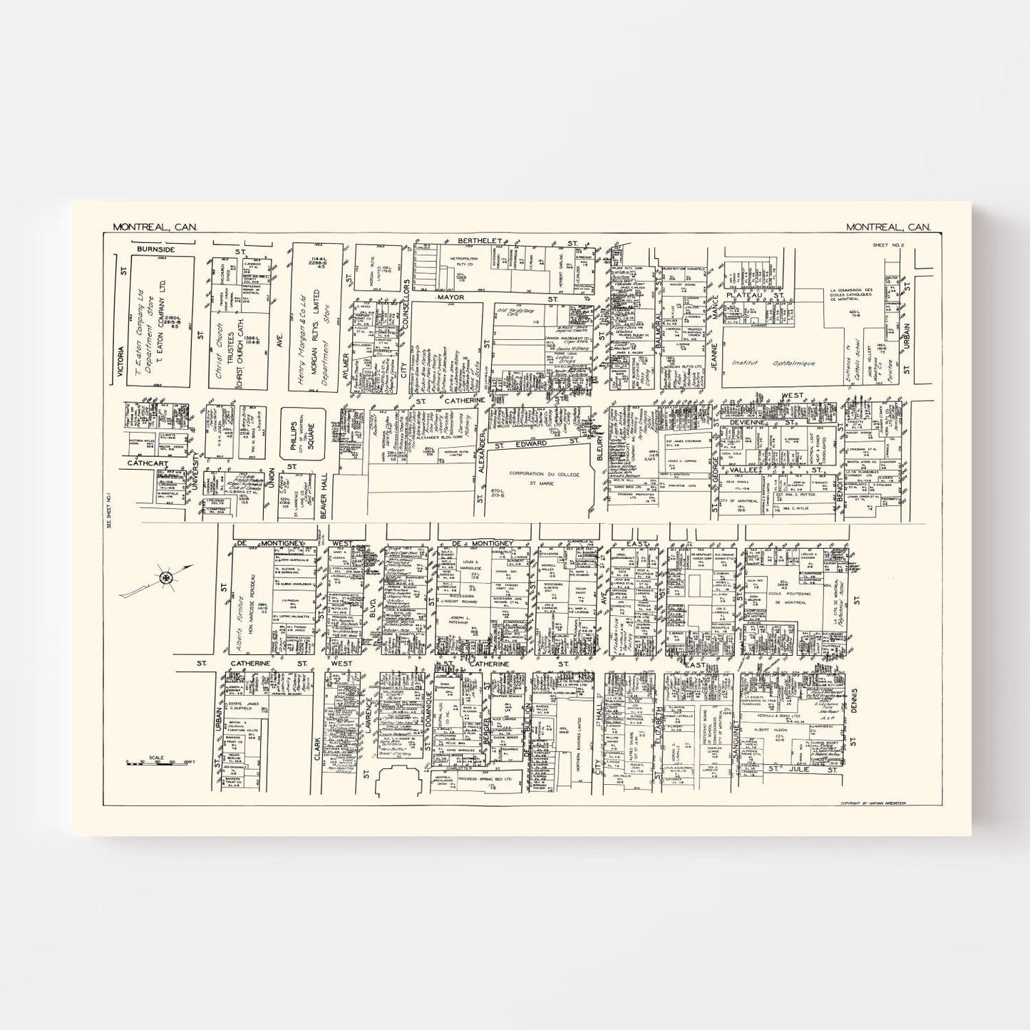 Vintage Map of Montreal, Canada, 1929