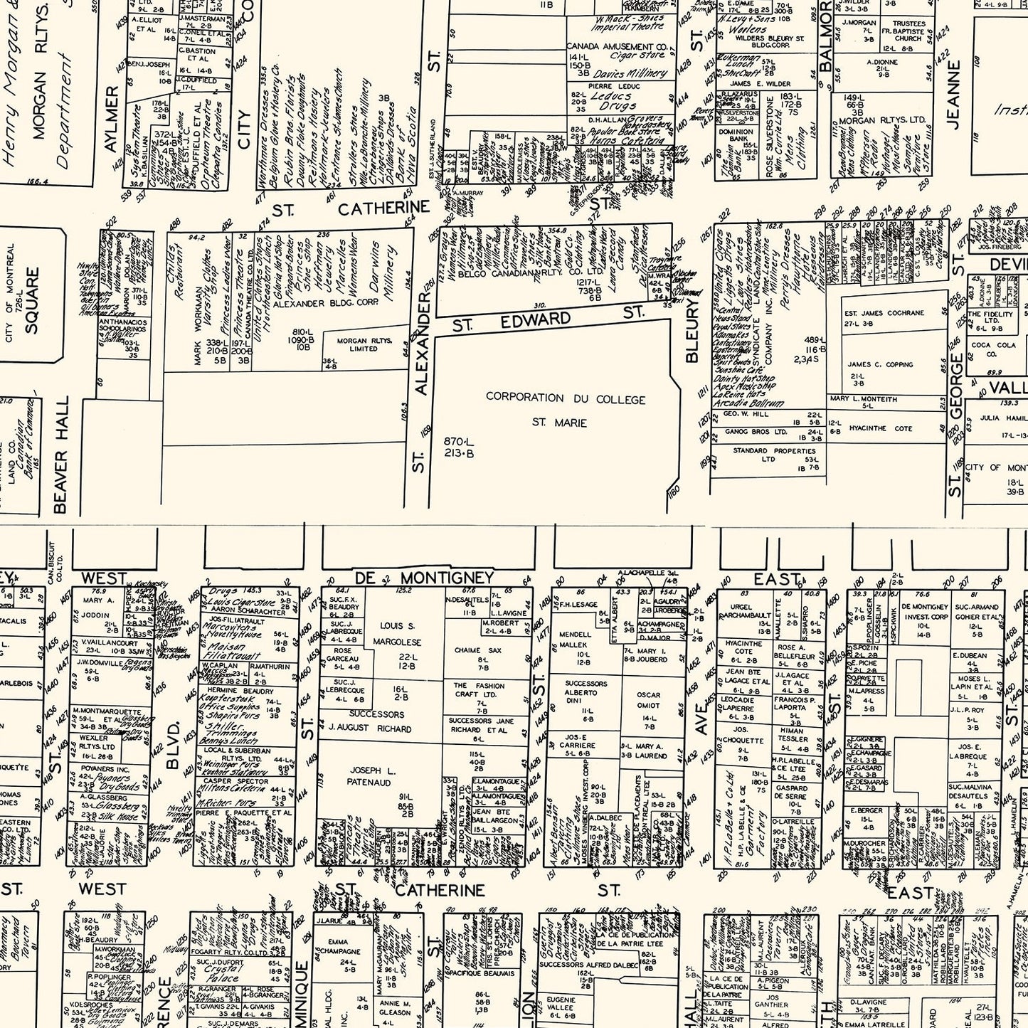 Vintage Map of Montreal, Canada, 1929