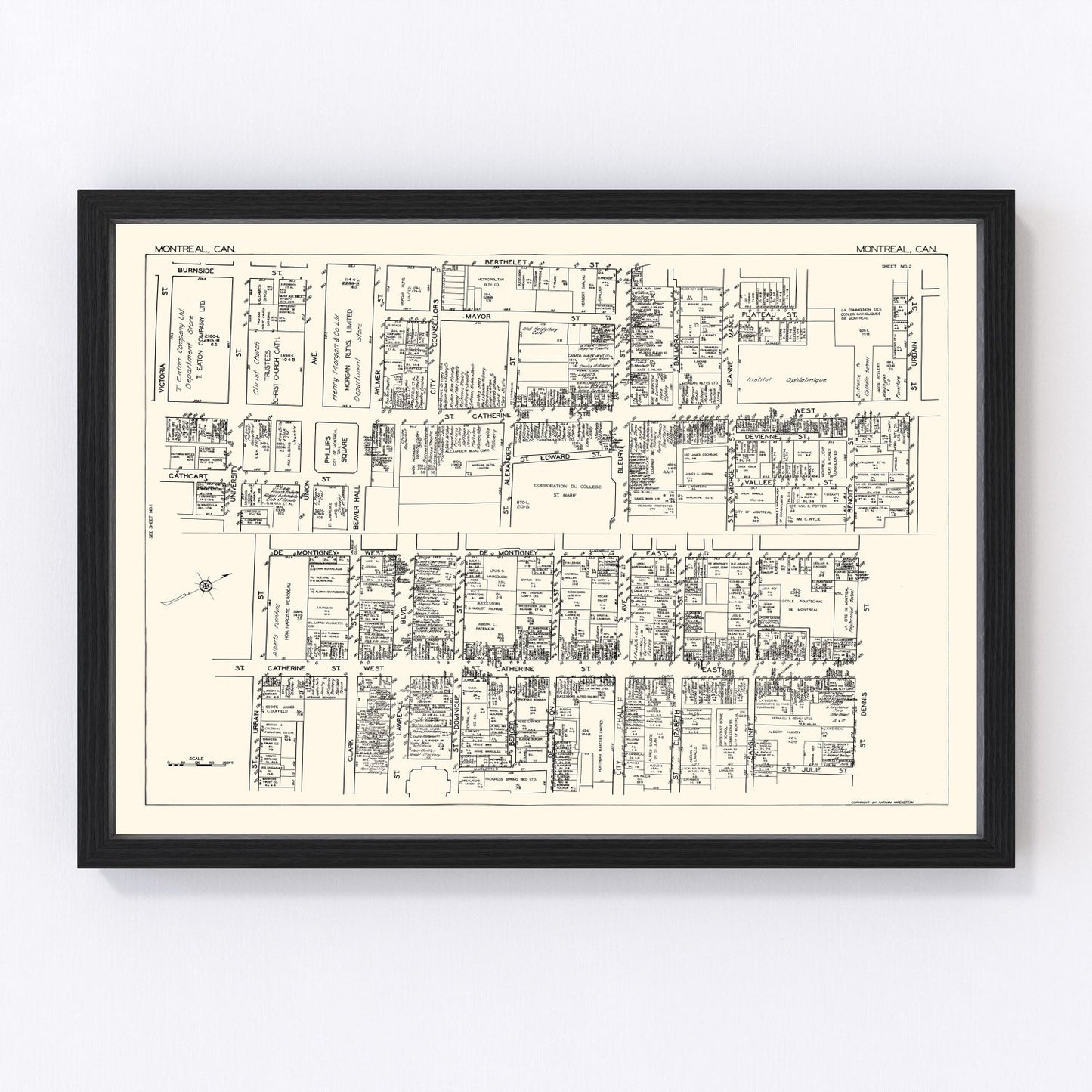Vintage map of Montreal, Canada, 1929