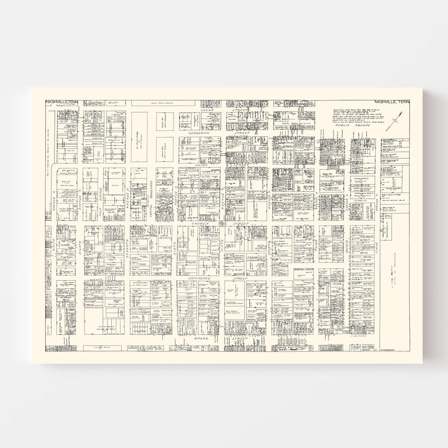 Vintage Map of Nashville, Tennessee, 1929