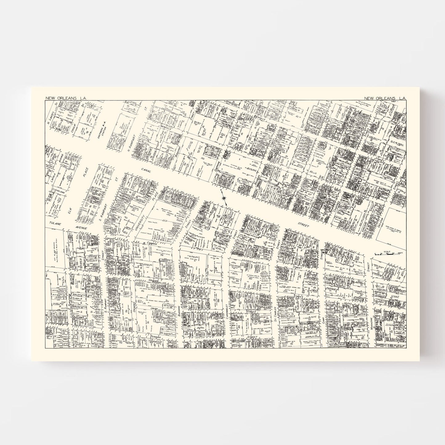 Vintage Map of New Orleans Business Section, 1929