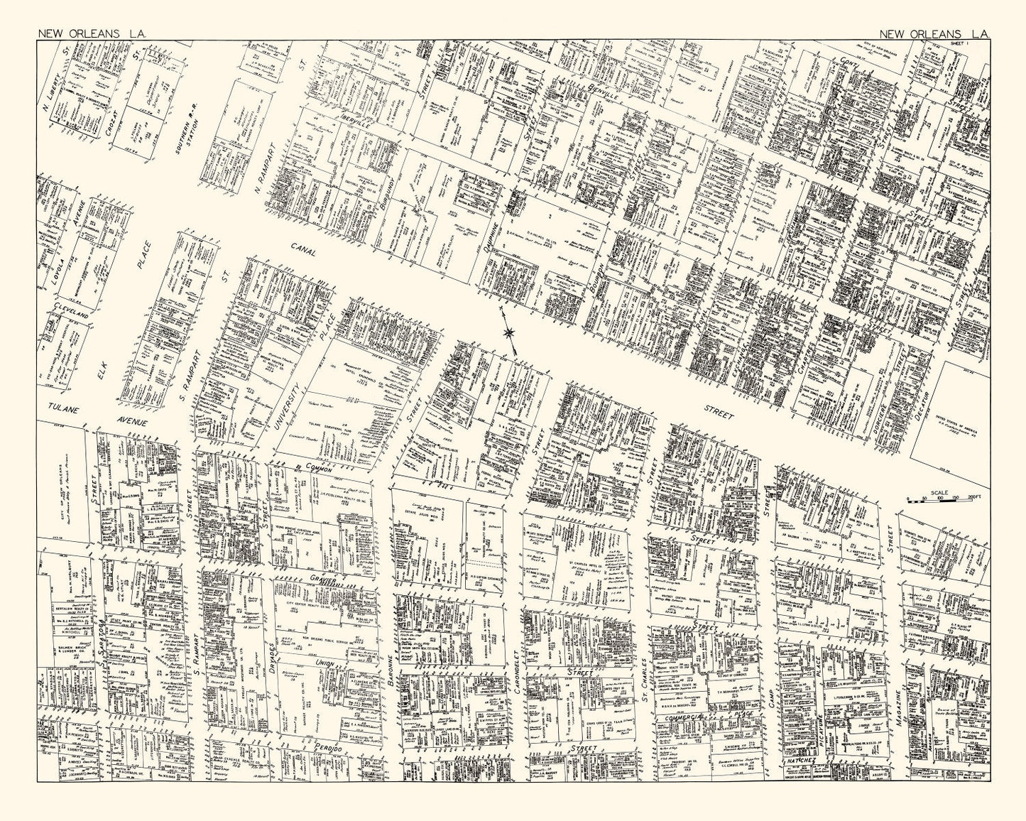 Vintage Map of New Orleans Business Section, 1929