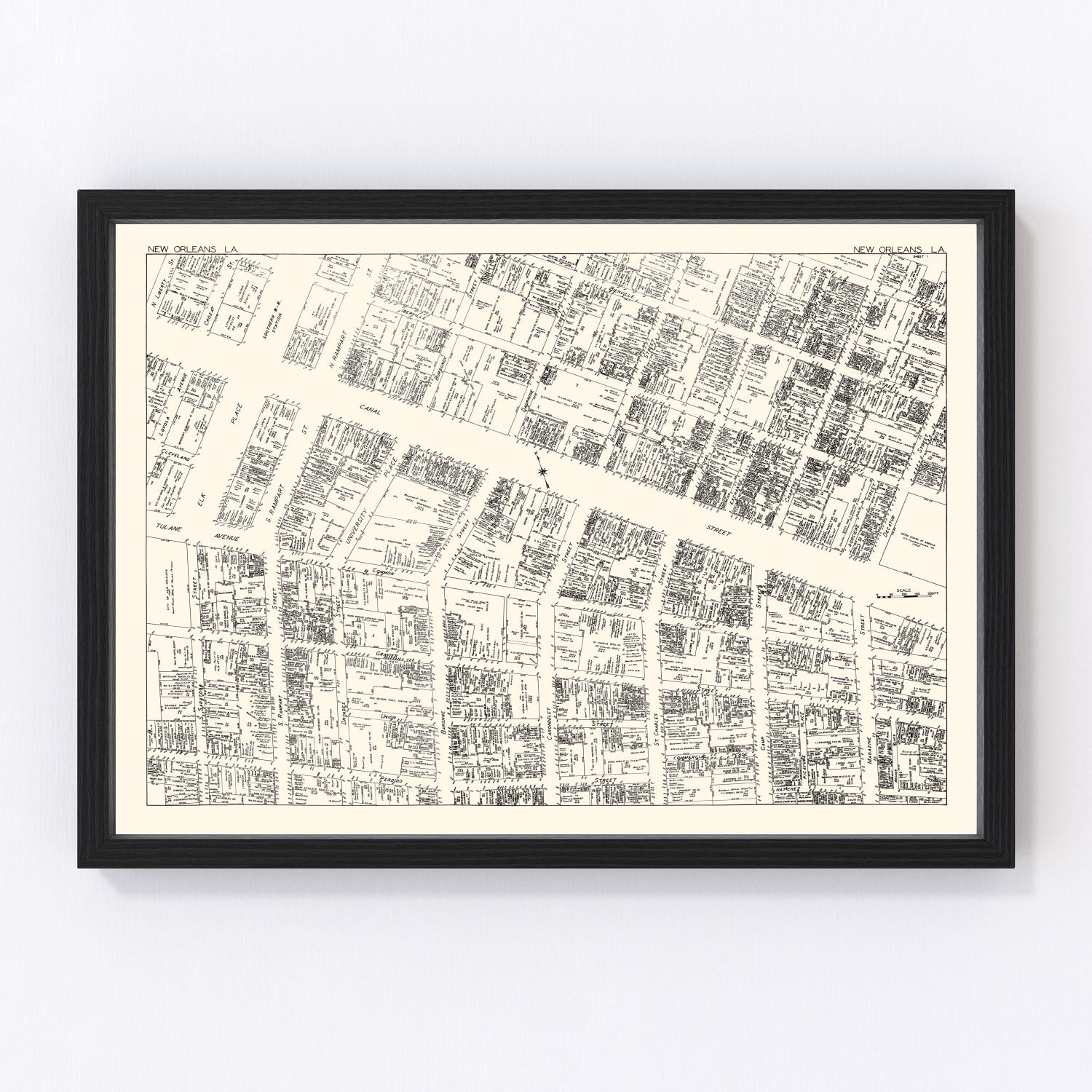 Vintage map of New Orleans business section, 1929