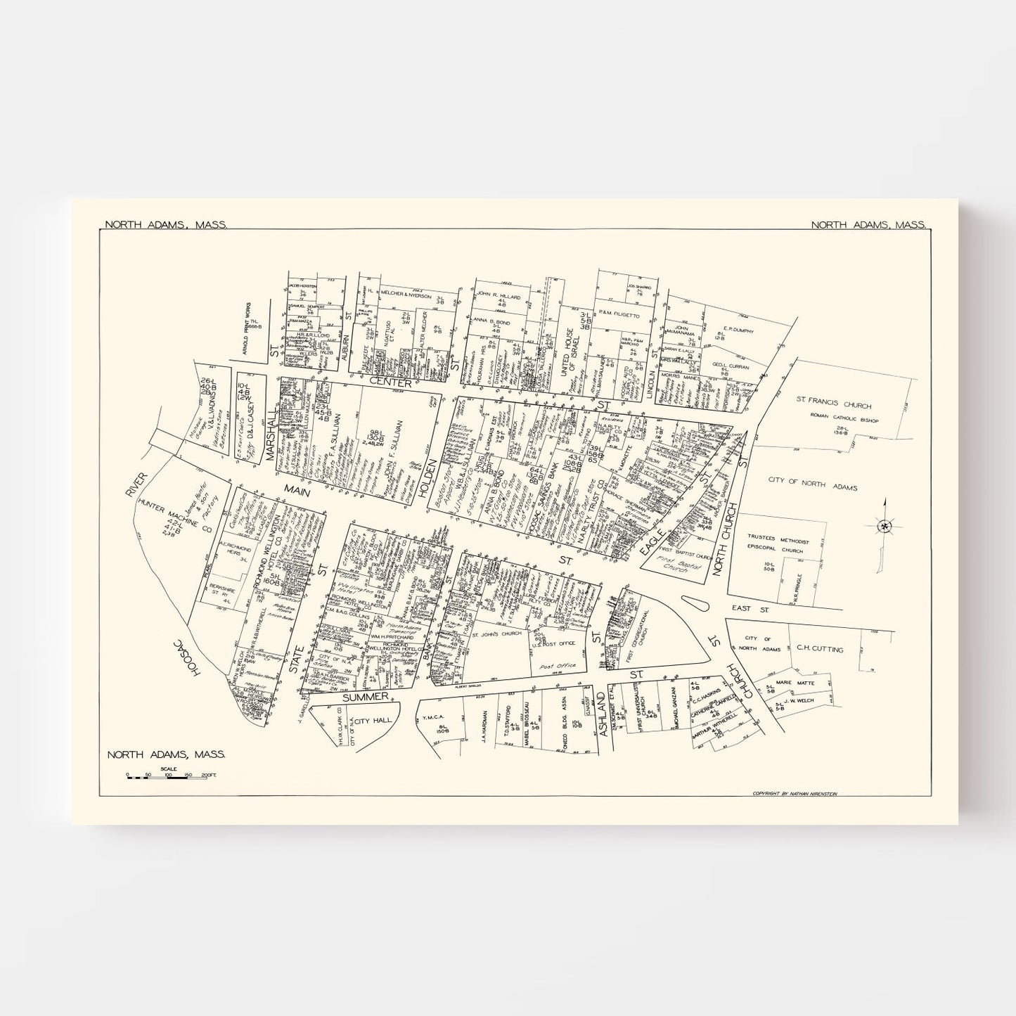 Vintage Map of North Adams, Massachusetts, 1929