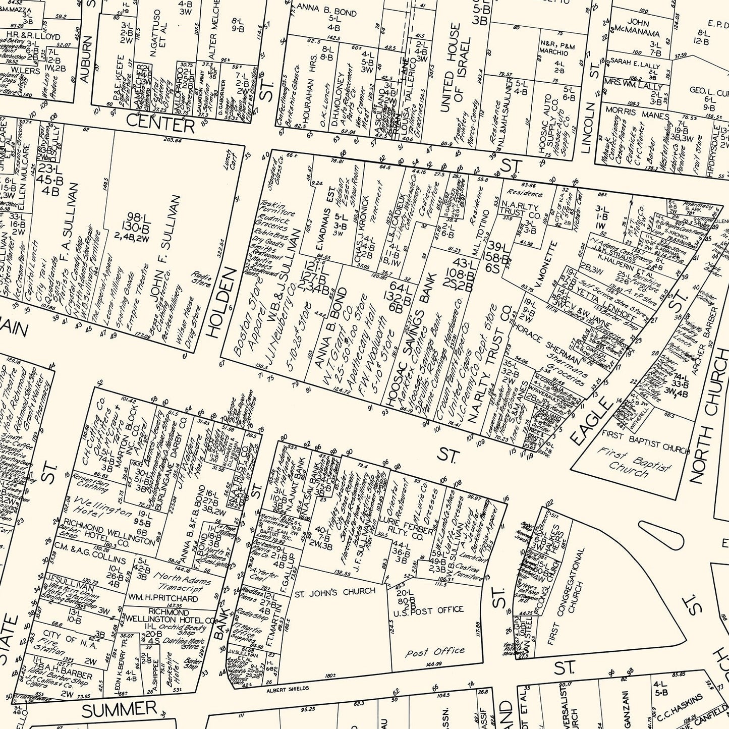 Vintage Map of North Adams, Massachusetts, 1929