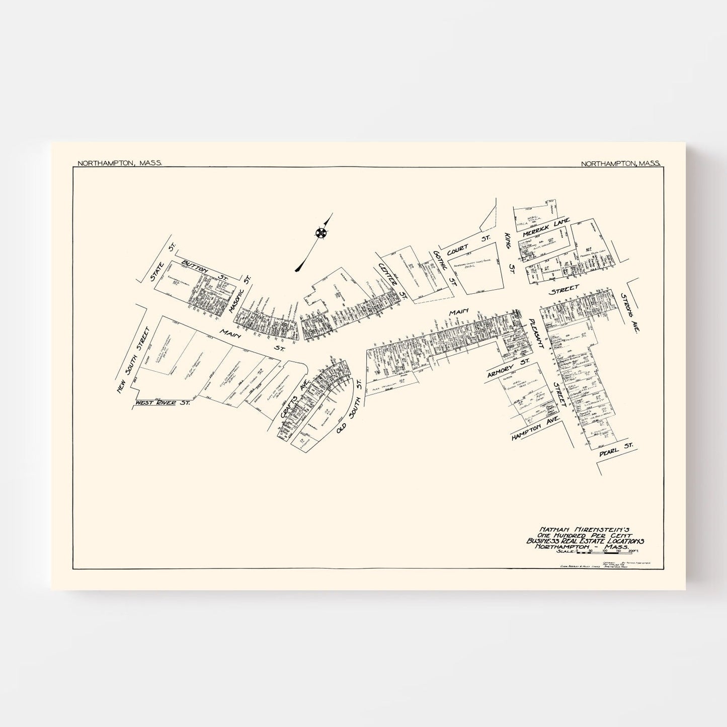 Vintage Map of Northampton, Massachusetts, 1929