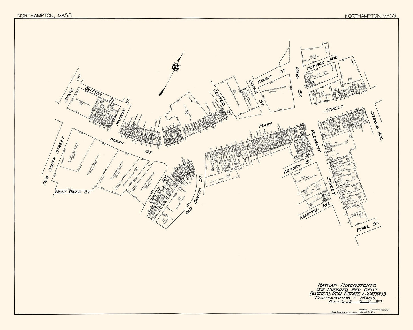 Vintage Map of Northampton, Massachusetts, 1929