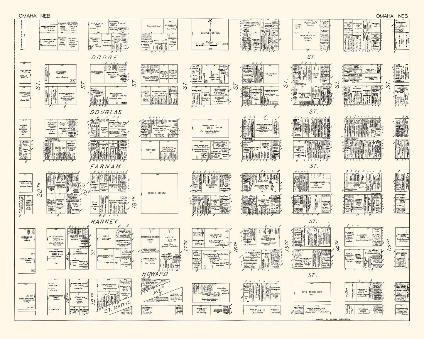 Vintage Map of Omaha, Nebraska Business Section, 1929