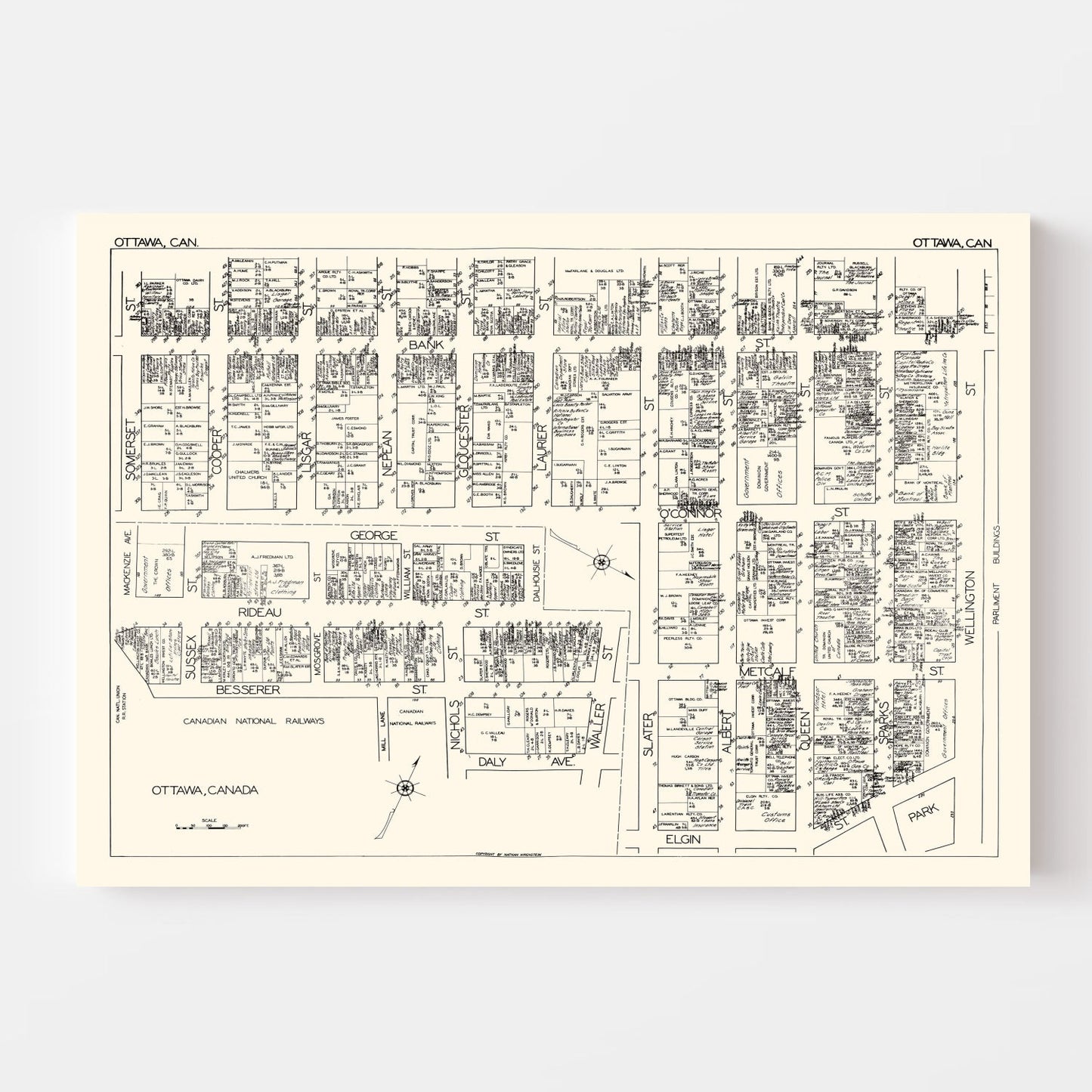Vintage Map of Ottawa, Canada, 1929