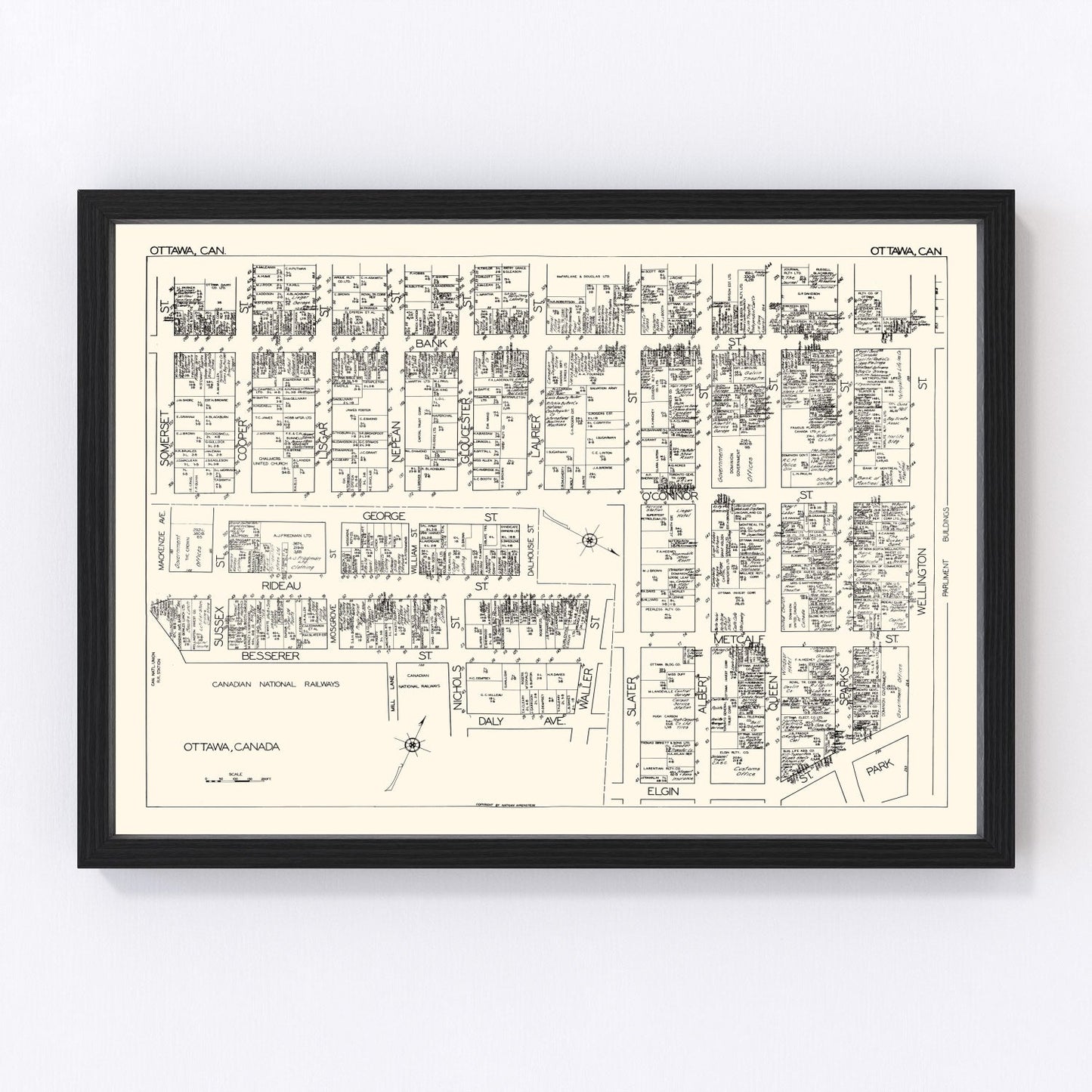 Vintage map of Ottawa, Canada, 1929