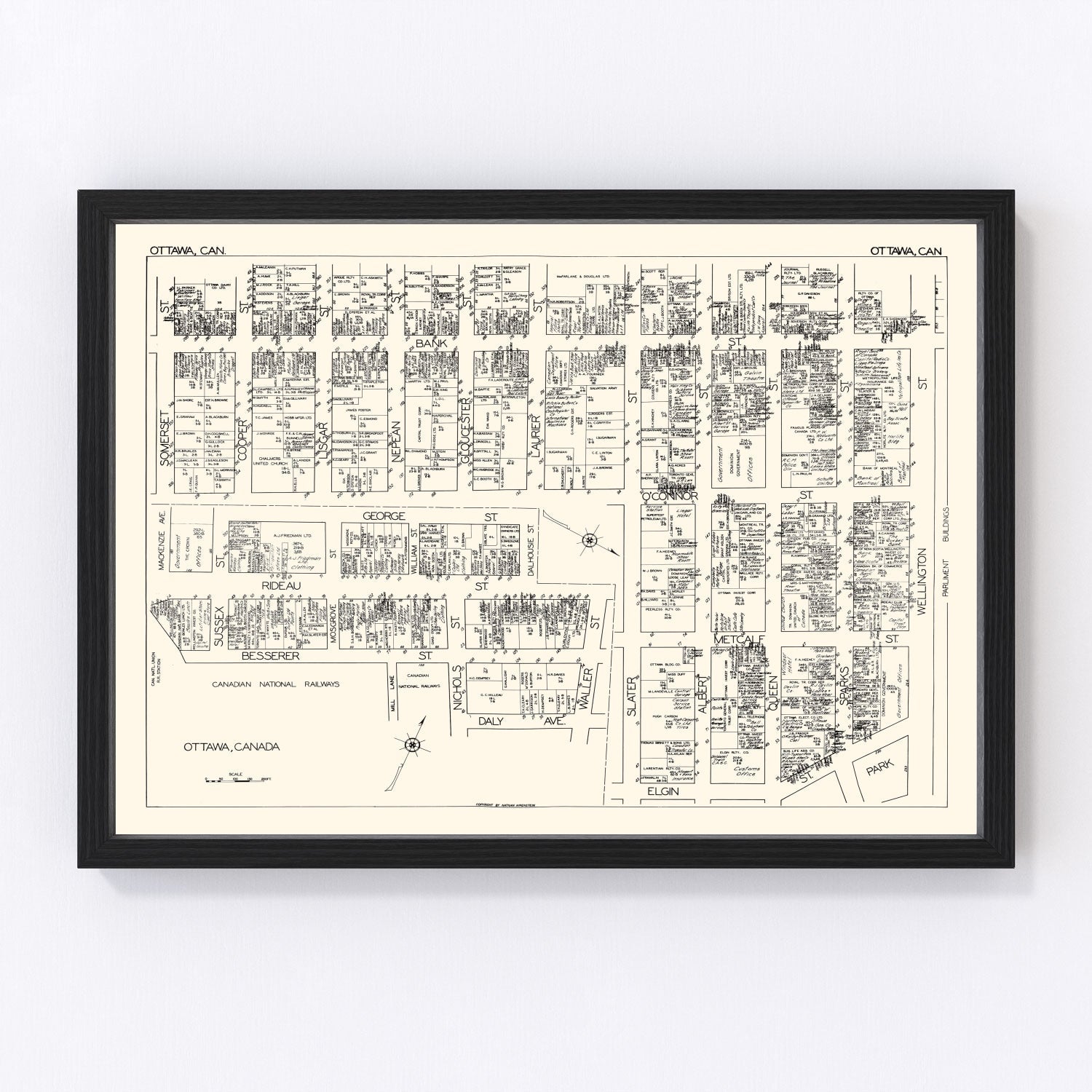 Vintage map of Ottawa, Canada, 1929