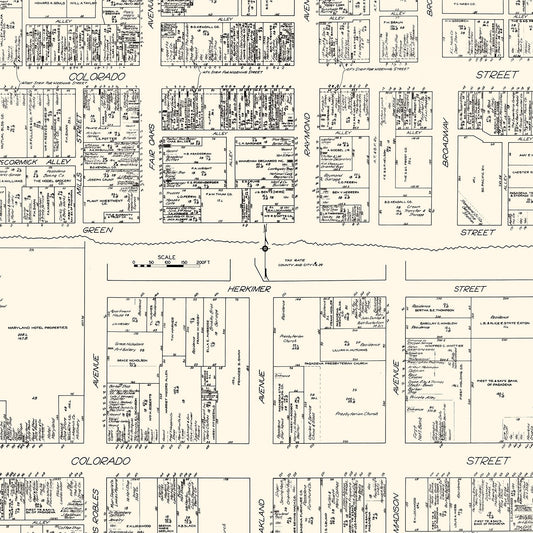 Vintage Map of Pasadena, CA Business Section, 1929