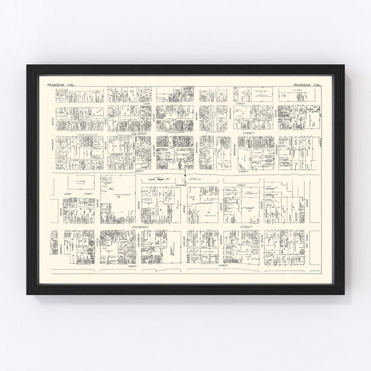 Vintage map of Pasadena, California business section, 1929