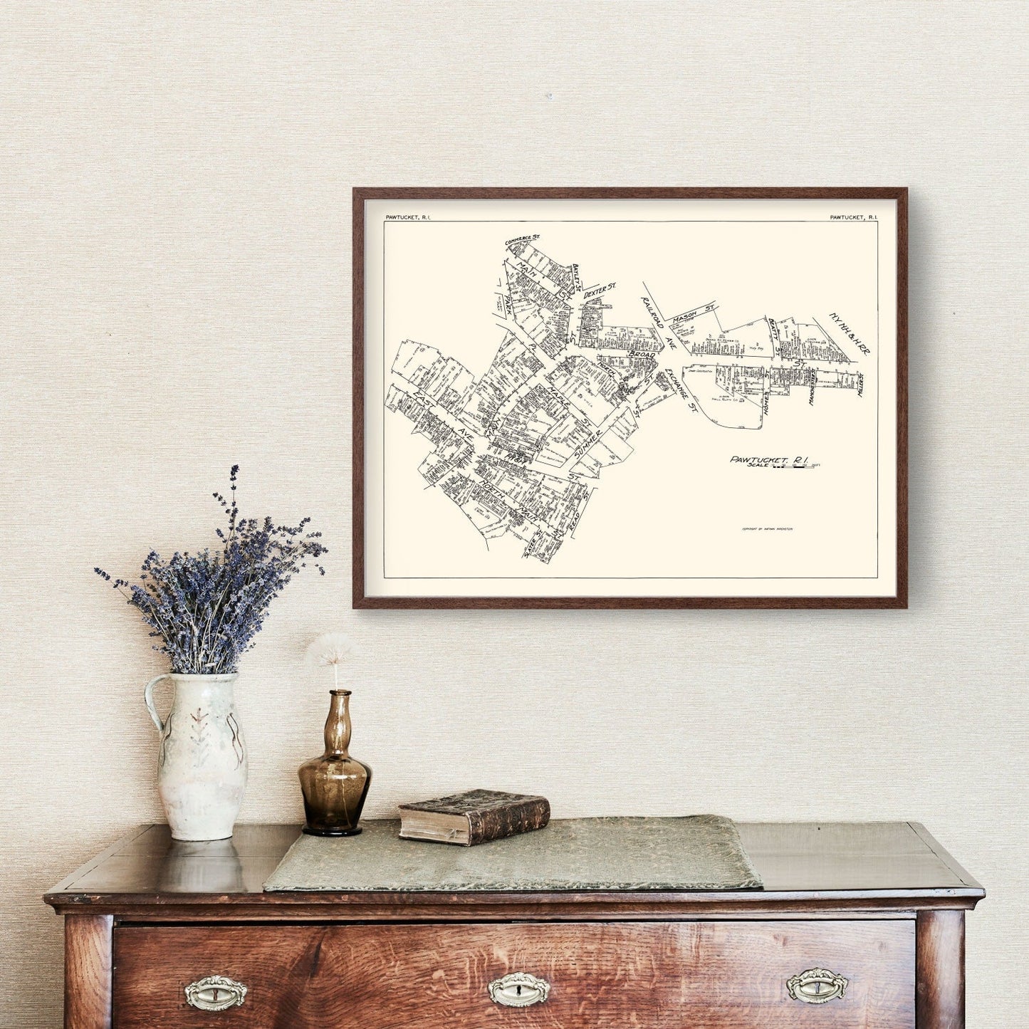 Vintage Map of Pawtucket, RI Business Section, 1929