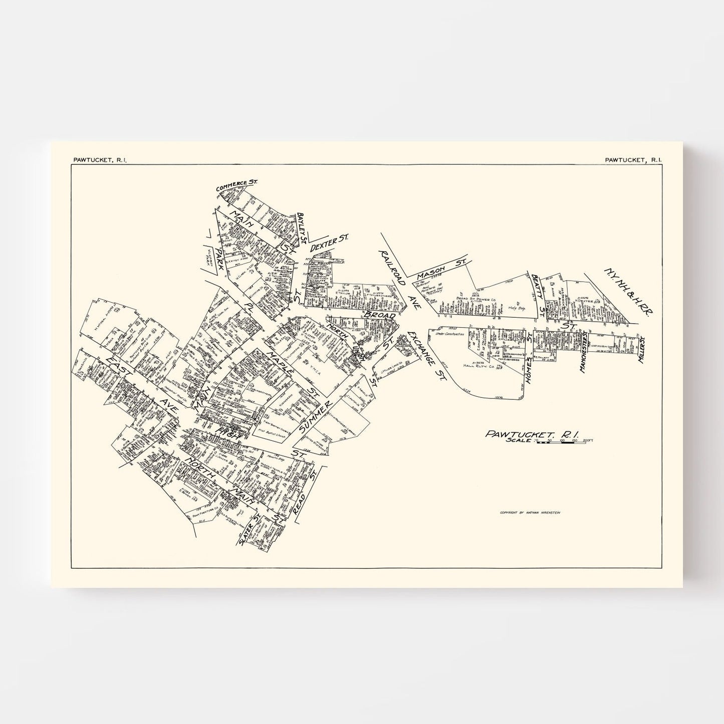 Vintage Map of Pawtucket, RI Business Section, 1929