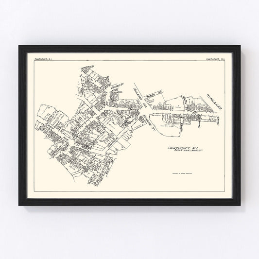Vintage map of Pawtucket, Rhode Island business section, 1929