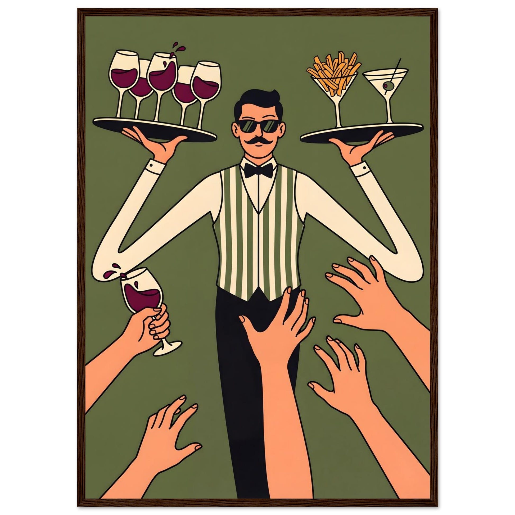Retro Waiter Bar Art, Framed Server Wall Decor - 20x25 cm / 8x10″ - White frame / Ready-to-hang - Sparkycare
