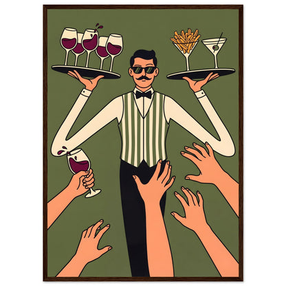Retro Waiter Bar Art, Framed Server Wall Decor - 20x25 cm / 8x10″ - White frame / Ready-to-hang - Sparkycare