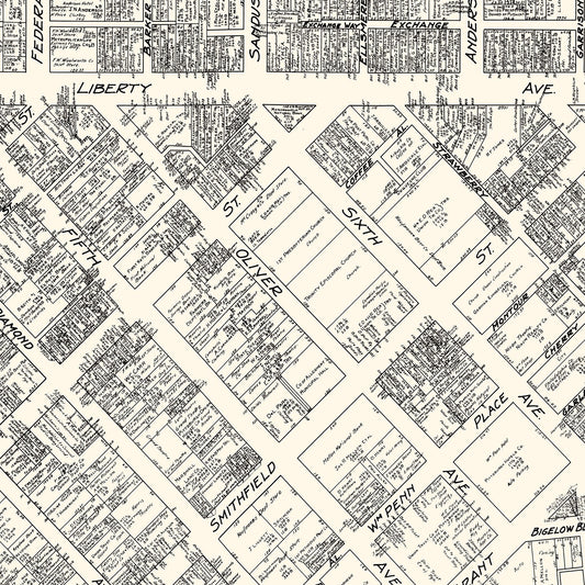 Vintage Map of Pittsburgh, Pennsylvania Business Section, 1929