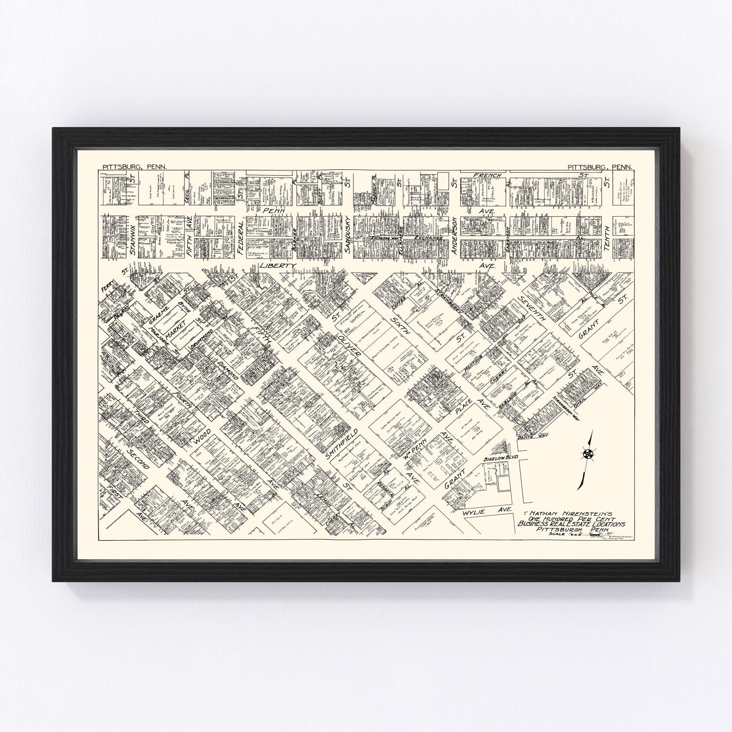Vintage map of Pittsburgh, Pennsylvania business section, 1929