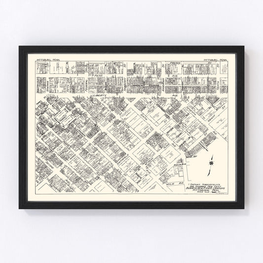 Vintage map of Pittsburgh, Pennsylvania business section, 1929