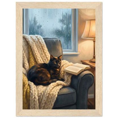 Cozy Cat Reading Poster - The Finishing Touch Your Reading Nook Needs - 20x25 cm / 8x10″ - White frame / Ready-to-hang - Sparkycare