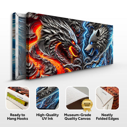 3D Dragon and Wolf Canvas Wall Art IV