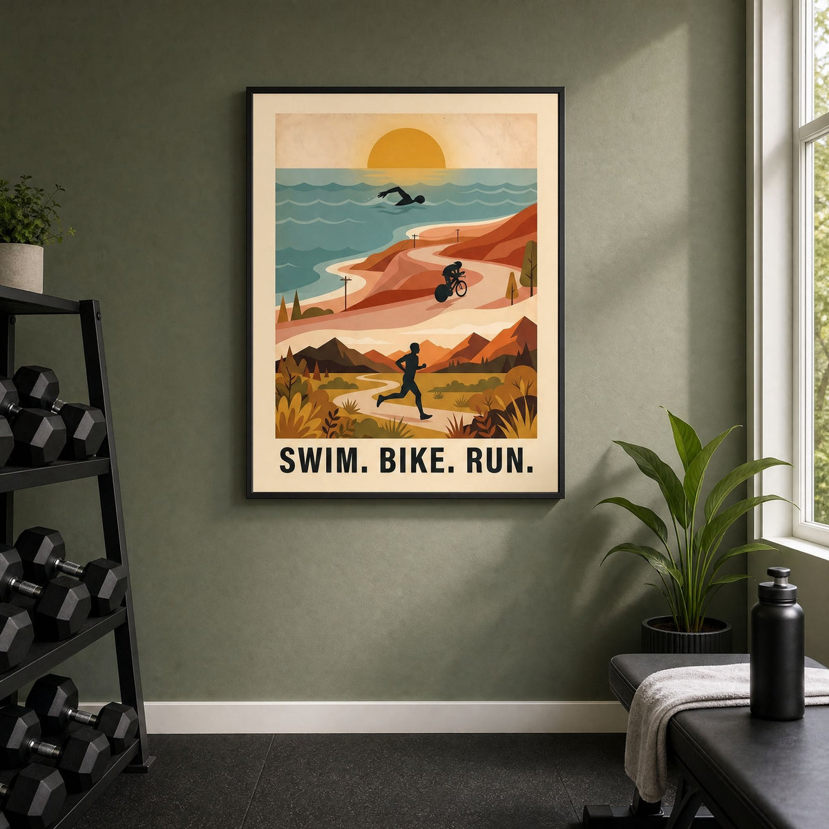 Triathlon Poster: Retro Swim Bike Run Framed Wall Art