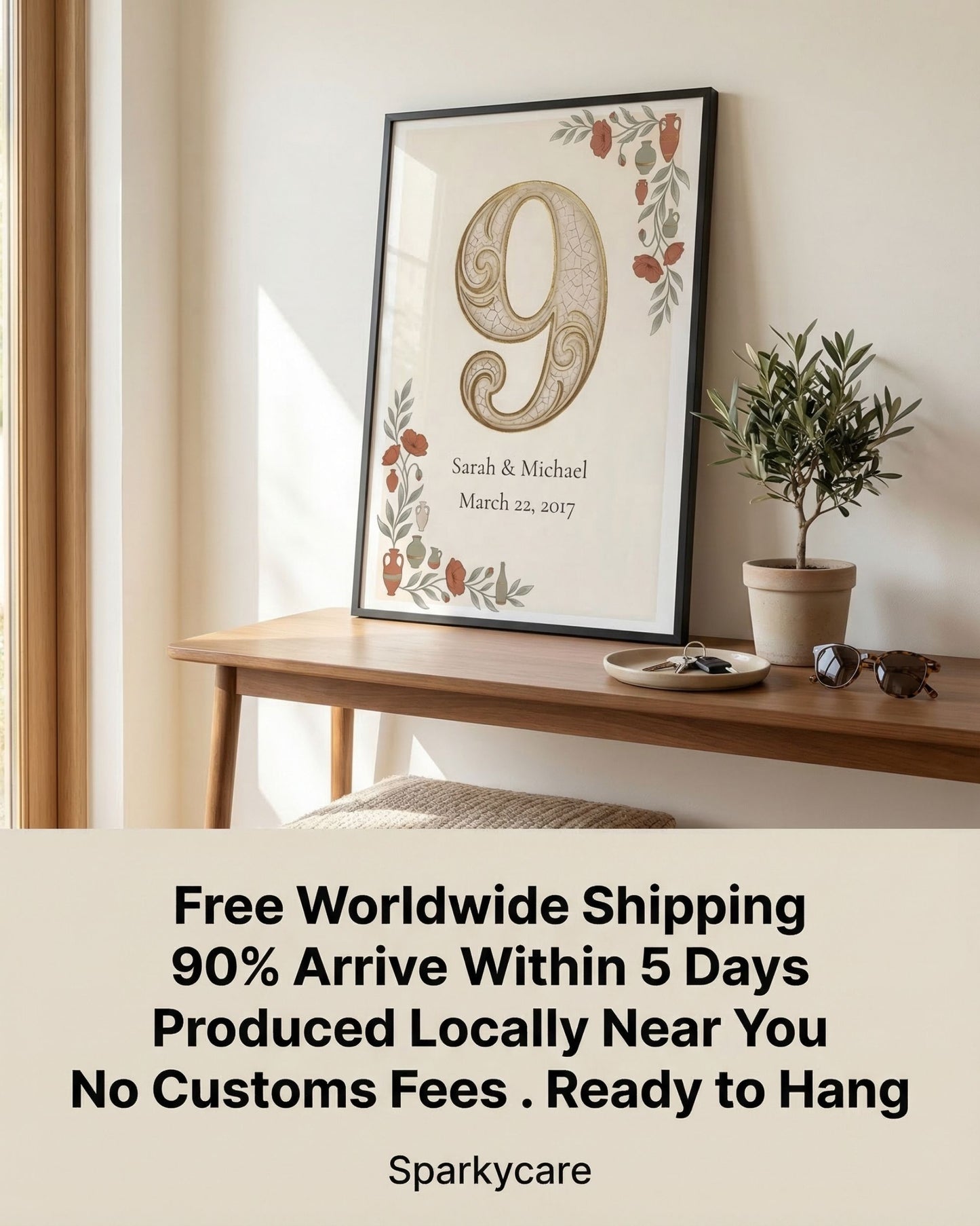 Personalized 9th Anniversary Wall Art