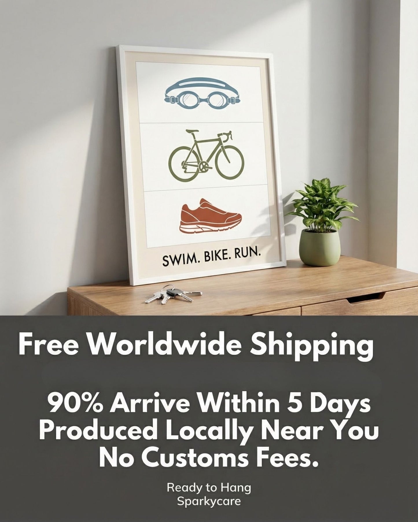Swim Bike Run Poster: Minimalist Triathlon Icons Wall Art