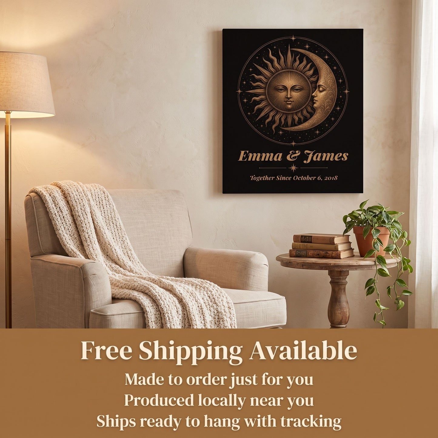 Personalized Sun & Moon Bronze Anniversary Canvas