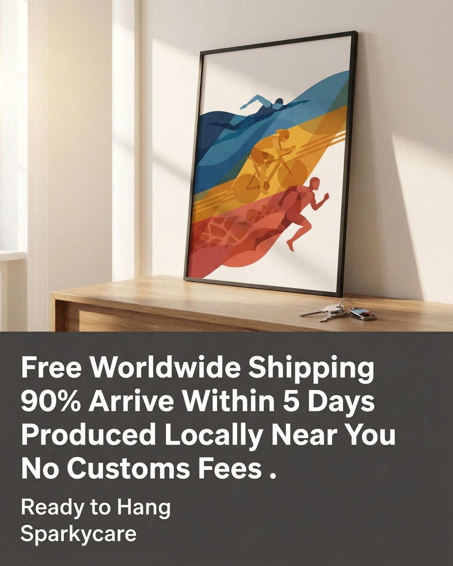 Abstract Triathlon Print: Geometric Swim Bike Run Wall Art