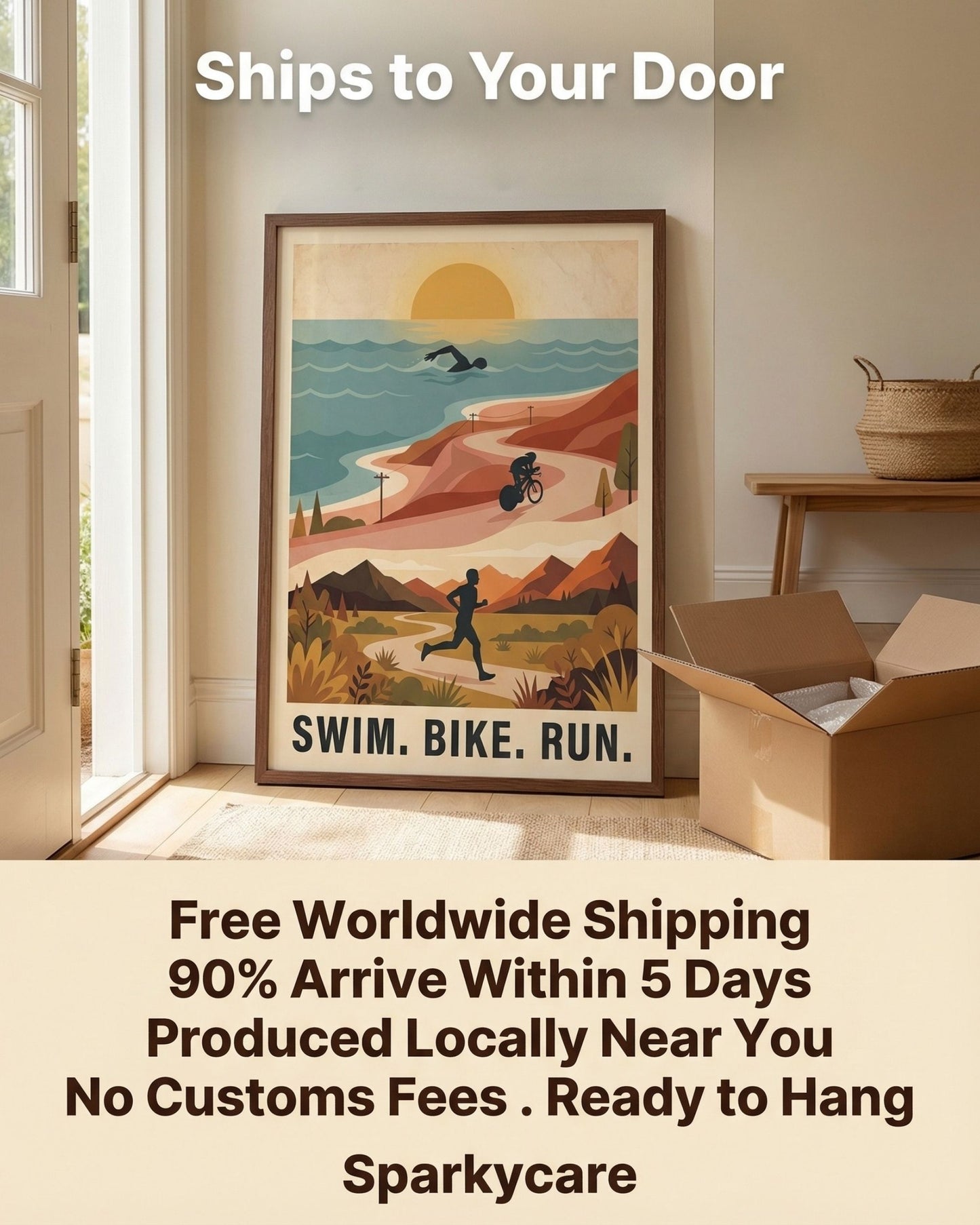 Triathlon Poster: Retro Swim Bike Run Framed Wall Art