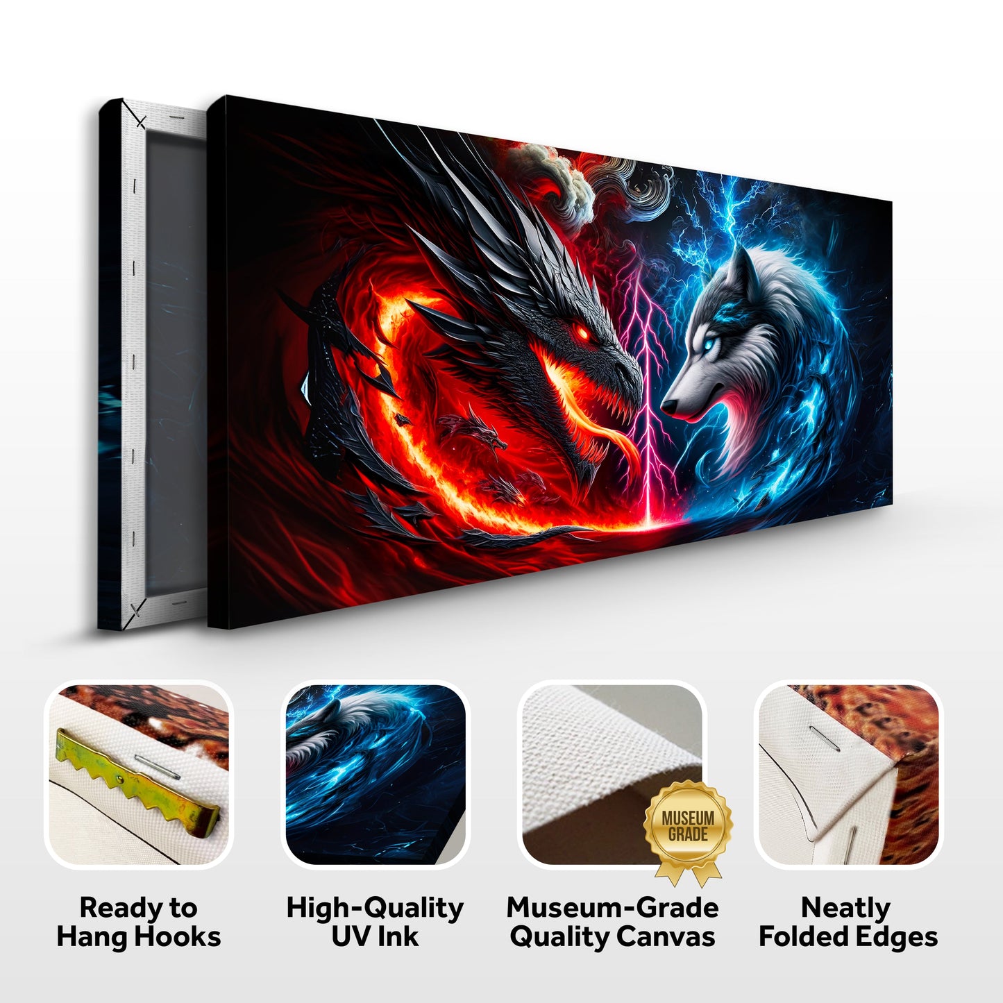 3D Dragon and Wolf Canvas Wall Art VI