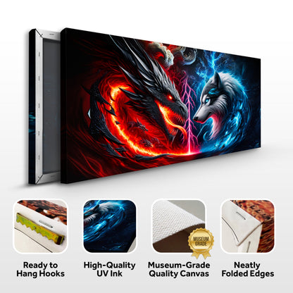 3D Dragon and Wolf Canvas Wall Art VI