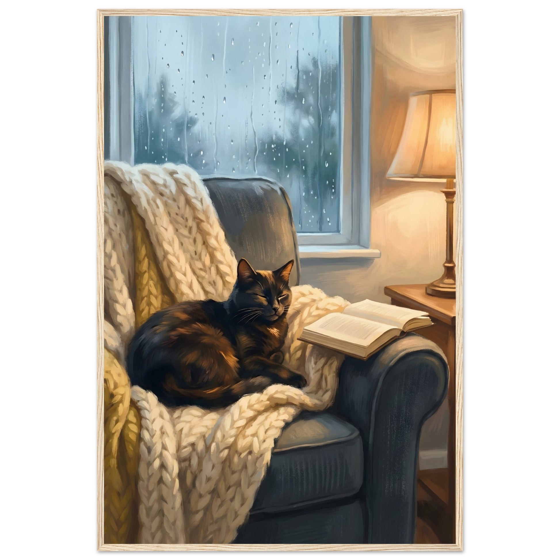 Cozy Cat Reading Poster - The Finishing Touch Your Reading Nook Needs - 60x90 cm / 24x36″ - Wood frame / Ready-to-hang - Sparkycare