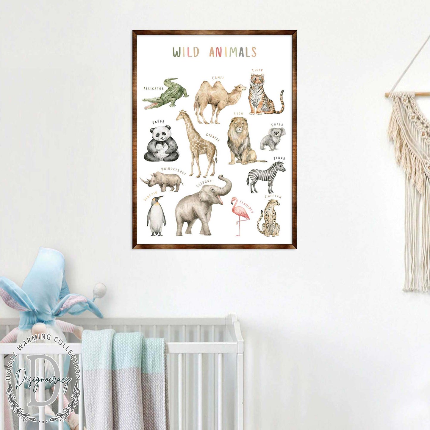 Wild Animals Wooden Kids Room Wall Art Poster