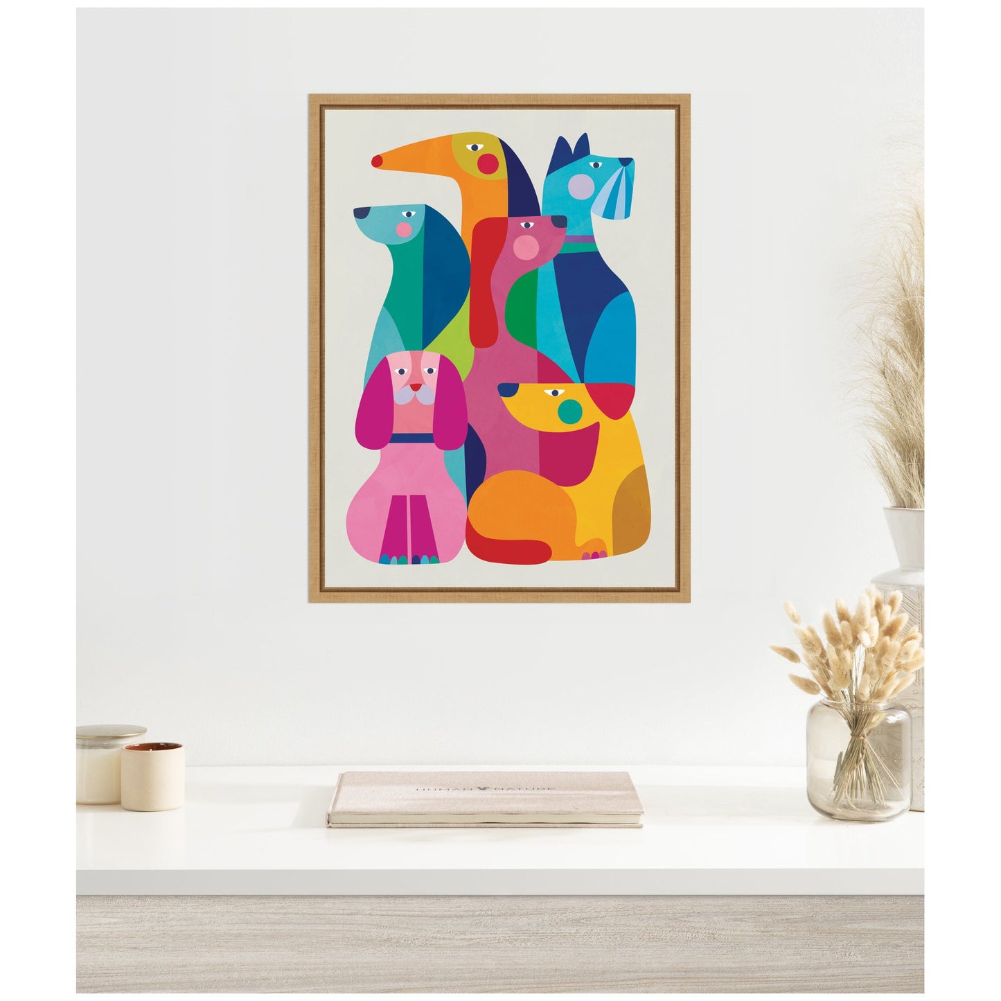 Modern Abstract Dogs Framed Canvas Wall Art