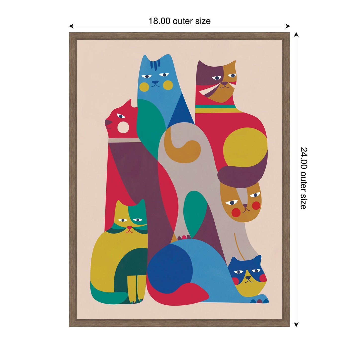 Retro Modern Abstract Cats Framed Canvas Art