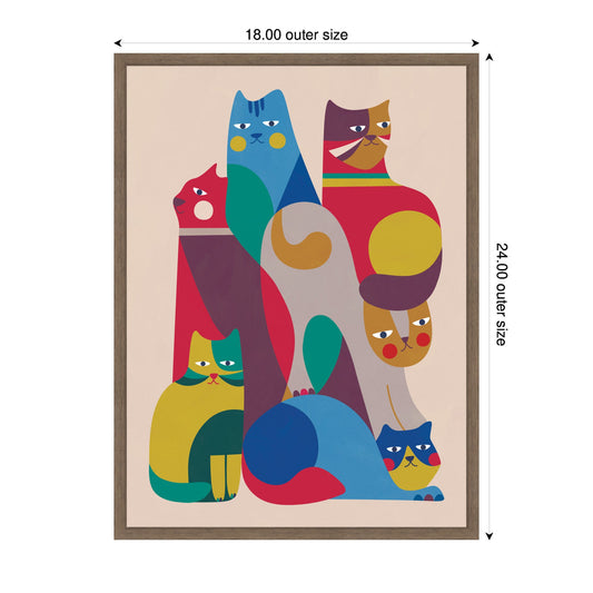 Retro Modern Abstract Cats Framed Canvas Art
